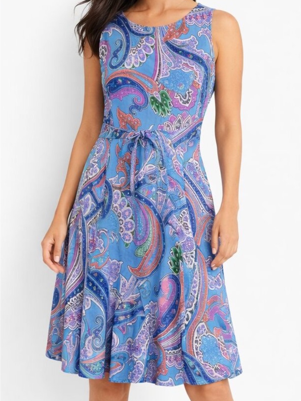 Ralph Lauren Blue Paisley Tie-Waist Midi Dress